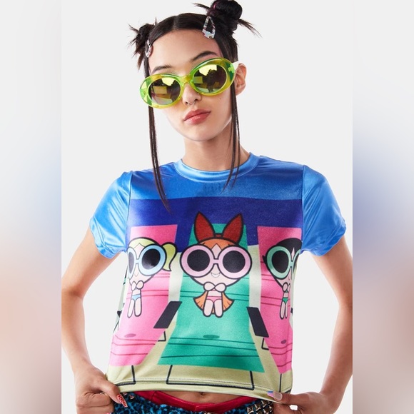 DOLLS KILL X THE POWERPUFF GIRLS REST AND RELAX CROP TOP 🩵🩷💚 - Picture 1 of 4